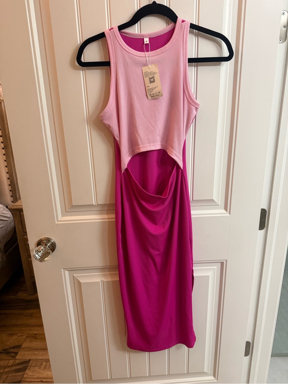 Two-Tone Pink Cutout Midi Dress